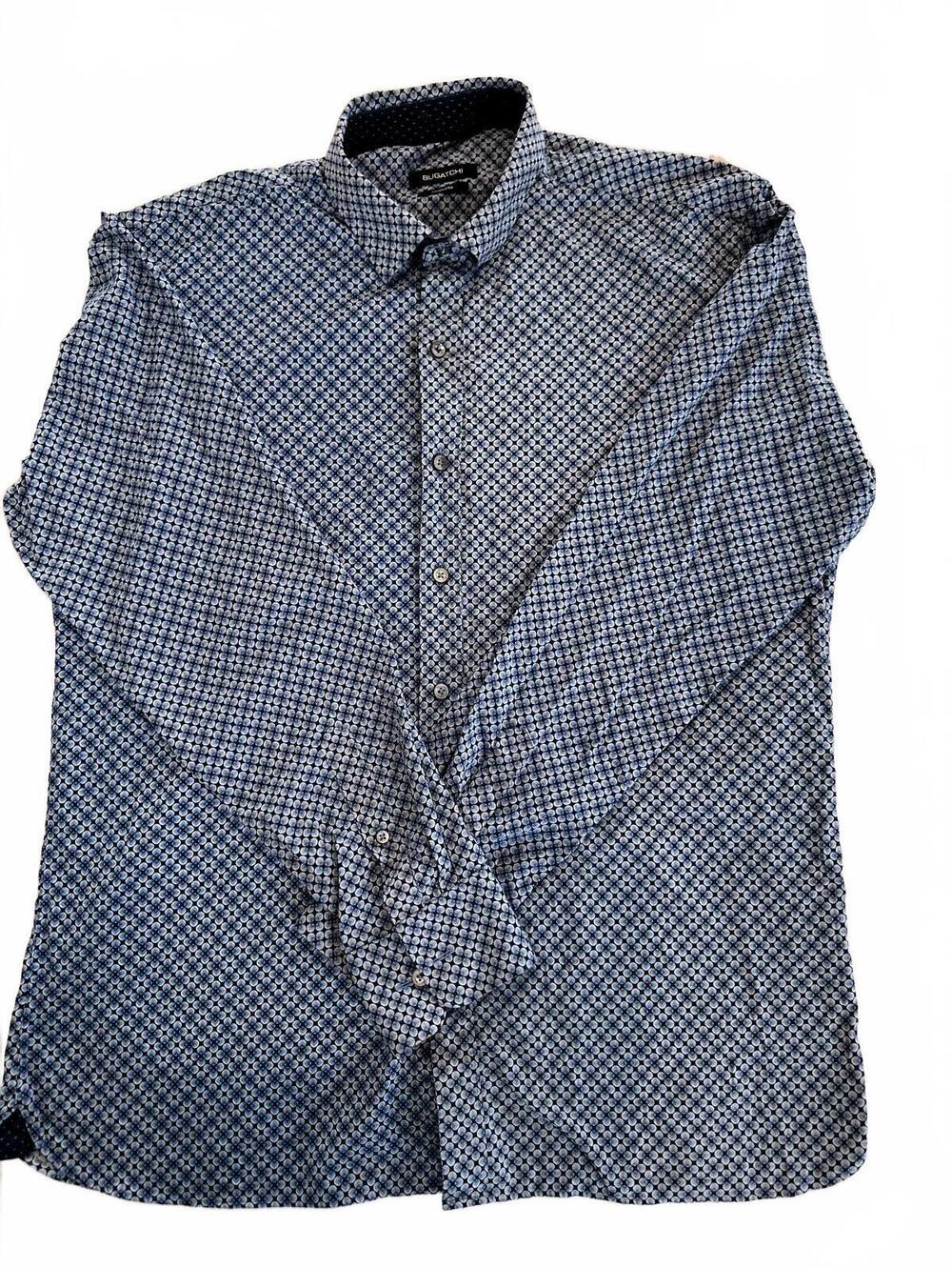 Bugatchi Men Shaped Fit Long Sleeve Button Down Blue Shirt Nylon Blend- XL